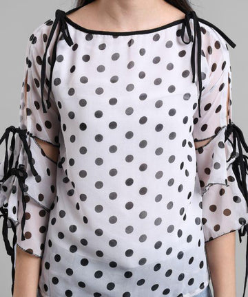 Women's Georgette Polka Dot Print Top Roposo Clout